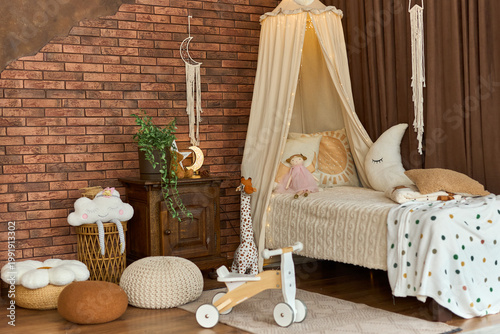Cozy Childrens Bedroom with Canopy and Toys
