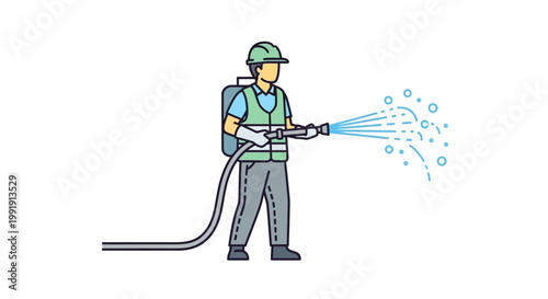 Pest Control Worker Spraying Disinfectant with Backpack Sprayer.