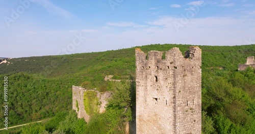 Aerial view of Dvigrad medieval castle ruins in Istria, Croatia