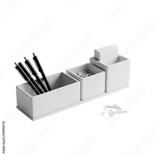 Modern White Desk Organizer with Pen Holders and Storage Compartments for Office or Home Use