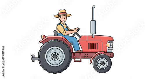 Man driving red tractor vehicle.
