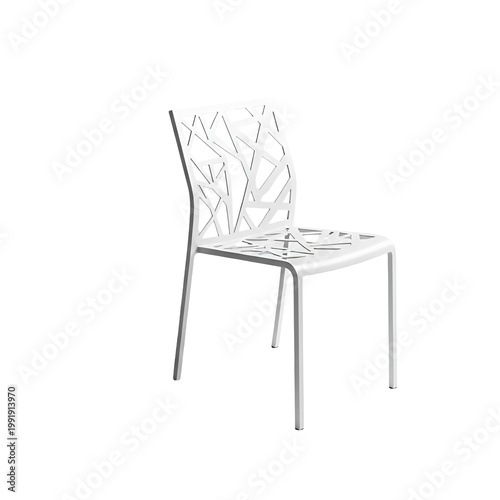 Modern Minimalist White Metal Chair with Geometric Backrest Design
