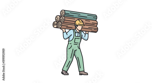 Man carrying bundle of lumber.