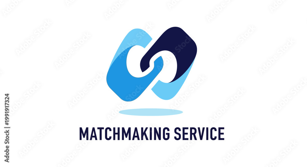 Fototapeta premium Modern Abstract Logo Design for Matchmaking Service, Blue and White.