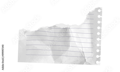 Isolated scrapbook lined grid torn paper corner rip piece. Old angle letter template of striped copybook sheet with crumpled wrinkled notebook texture for school collage. Vector illustration.