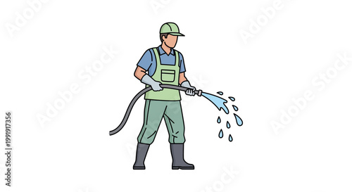 Man spraying water with hose.