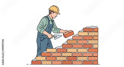 Man building with brick and mortar.