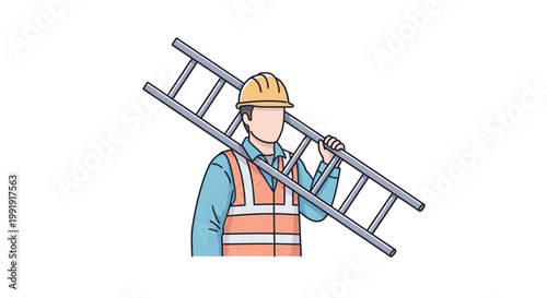 Man wearing safety gear carrying ladder.