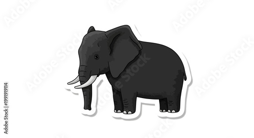 Cartoon Elephant Sticker, Cute African Elephant Illustration, Isolated White Background