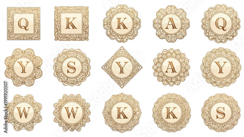 Elegant gold decorative monogram letters with intricate floral embellishments