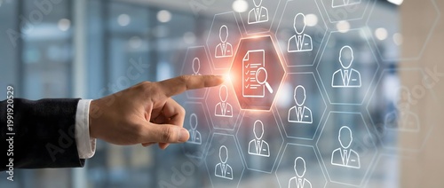 Digital recruitment and applicant screening interface highlighting candidate evaluation selection and talent acquisition workflow for hiring