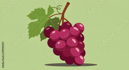 A cluster of ripe grapes: A vibrant cluster of red grapes, each bursting with juicy potential, hangs gracefully with its verdant leaf, inviting a taste of nature's sweetness.