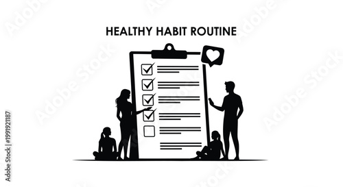 Healthy habit routine, daily routine checklist, wellness habits, healthy lifestyle vector