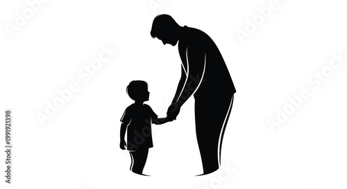 Black silhouette father and child holding hands, family bond, parenthood, love