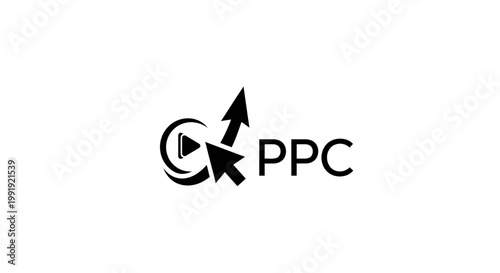 PPC Marketing Logo with Play Button, Arrow, and Cursor - Digital Advertising Concept