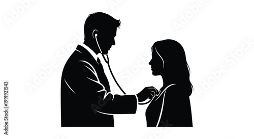 Medical, healthcare, doctor, patient, stethoscope, silhouette, vector icon