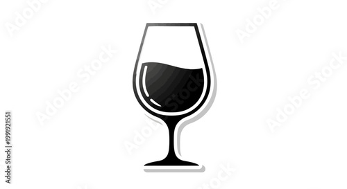 Minimalist Icon of a Wine Glass with Dark Liquid and Shadow