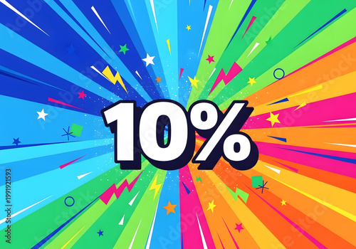 Discount Announcement: Eye-catching composition of a striking number display and bursts of colorful light convey a message of excitement for customers