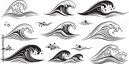 Black and white wave illustrations on white background