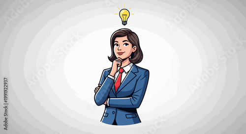 Businesswoman Thinking, Light Bulb Idea Symbol Above Head, Innovation Concept