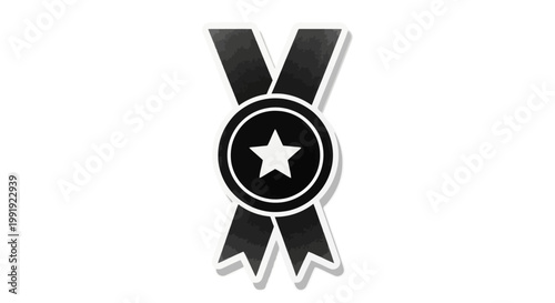 Black and White Award Ribbon with Star Icon