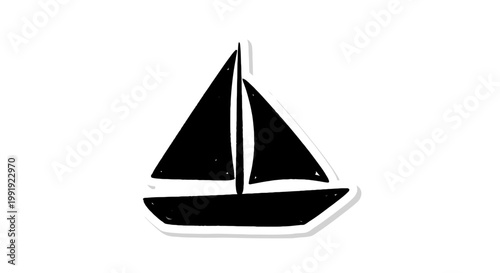 Hand-drawn black sailboat silhouette on white background, simple doodle style, nautical theme