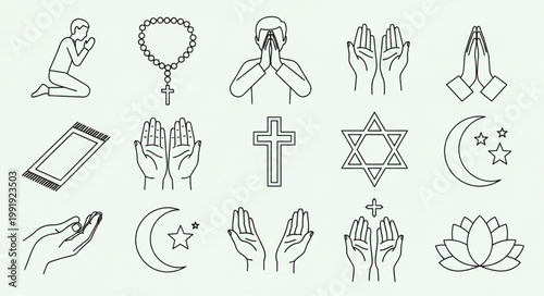 Collection of Religious Symbols and Prayer Icons.