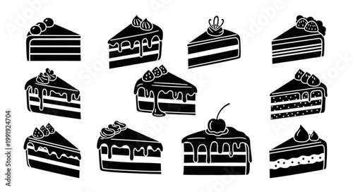 Collection of Delicious Slices of Cake Illustrations.