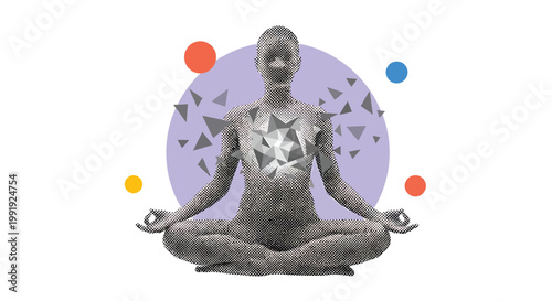 Meditation, yoga, mindfulness, wellness, vector icons, gray, purple