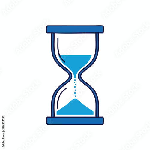 Blue hourglass icon showing passing time as a simple flat vector graphic.
