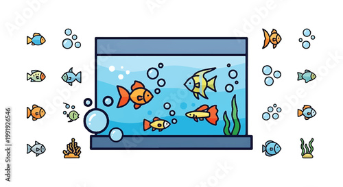 Colorful fish swimming in an aquarium with aquatic plants and decorations