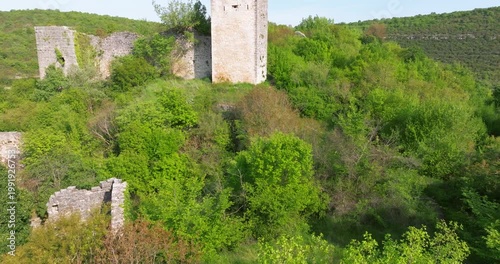 Aerial view of Dvigrad medieval castle ruins in Istria, Croatia