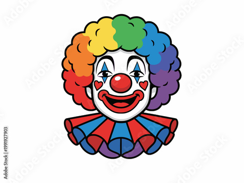 Cartoon Clown Portrait with Rainbow Afro and Colorful Collar
