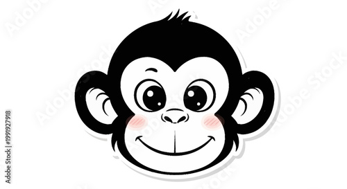 Cute Monkey Face Cartoon Illustration - Adorable Primate Character