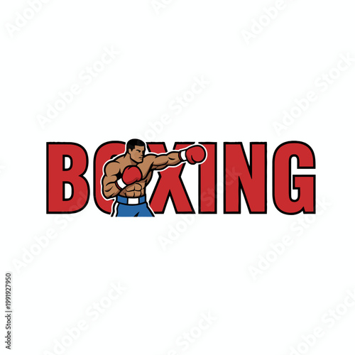 Boxing Mascot Logo Illustration with Red Text and Punching Athlete