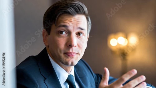 Confident Professional Portrait: A distinguished businessperson with a contemplative gaze and composed posture. the image capture the executive authority and professional presence.