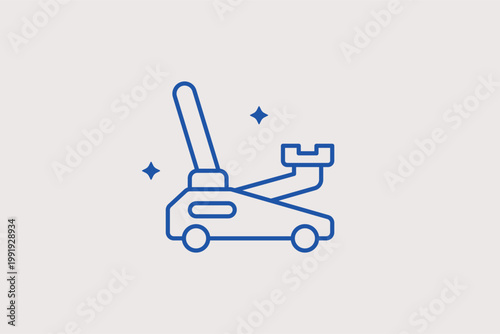 Hydraulic floor jack line icon for quick vehicle lifting and roadside tire changes. Portable Vector Illustration for emergency roadside kit advertisements and garage tool checklists.