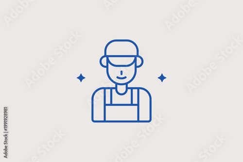 Mechanic in overalls line icon for professional automotive repair and maintenance services. Reliable Vector Illustration for service center "About Us" pages and career recruitment flyers.