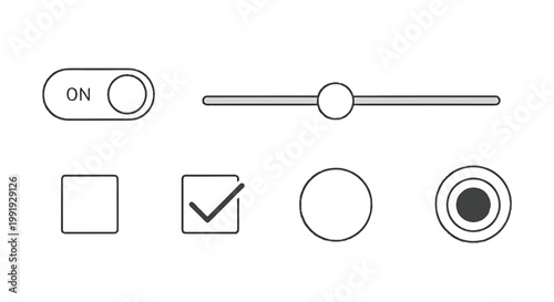 Vector illustration of various user interface elements including toggle switch