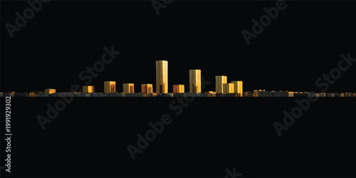 An industrial factory with smoke silhouettes against a black night sky and a downtown city skyline vector illustration featuring urban buildings and towers