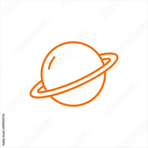 Planet ring line icon minimal orange outline on white.