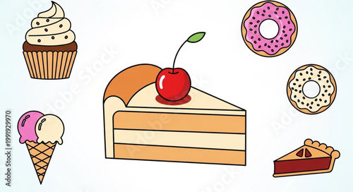 Assortment of delicious sweet desserts and baked goods.