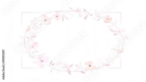 Elegant Floral Frame: A delicate frame of soft pink blossoms and leafy accents encircles an empty space, evoking a sense of purity and grace. 