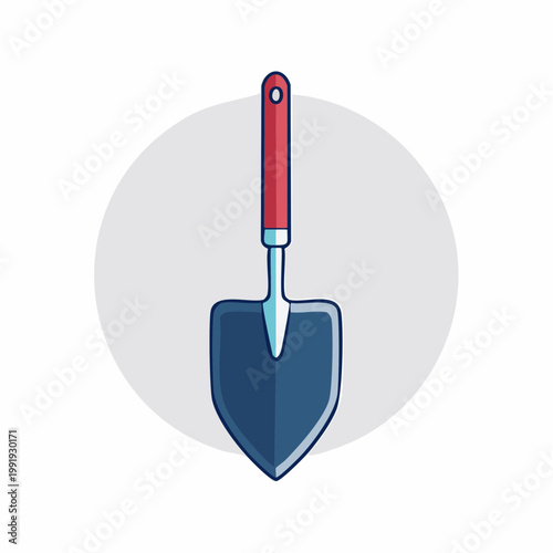 Illustration of a garden trowel with red handle