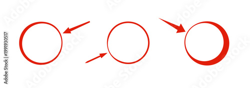 Red circular outline icons with arrow indicators flat.