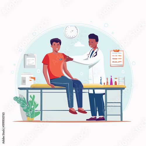 Doctor giving vaccine to patient in clinic
