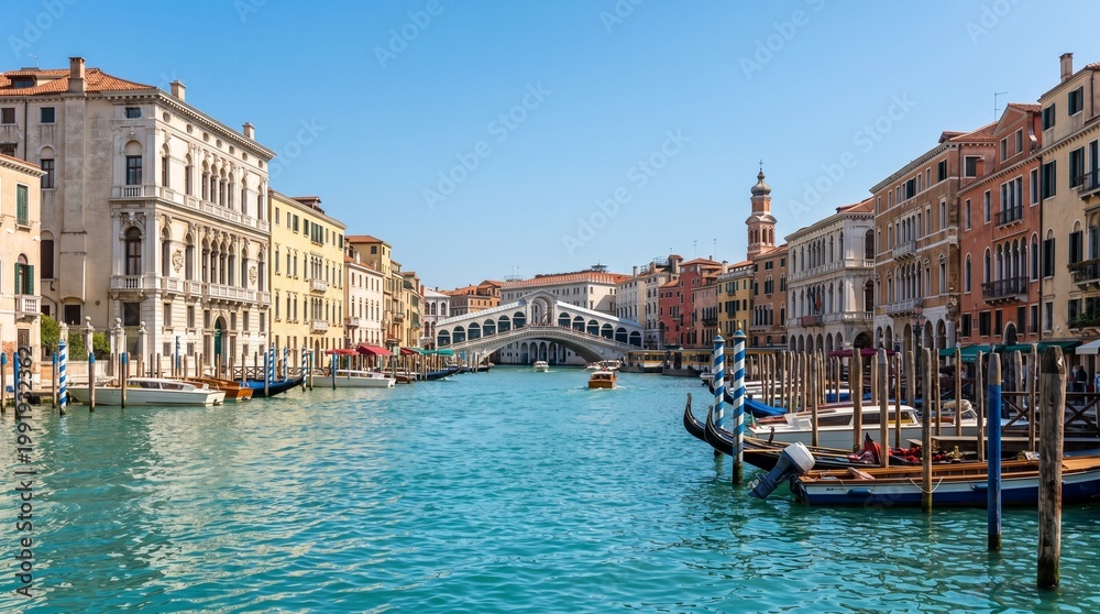 Obraz premium Scenic view of Grand Canal with gondolas and historic buildings in Venice, Italy
