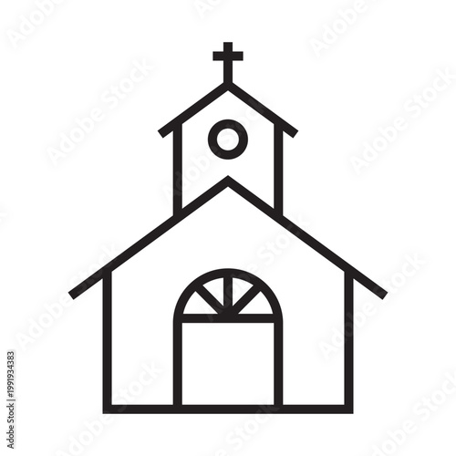 simple line church icon, religious symbol, christian church silhouette, spiritual architecture clipart, perfect for First Communion, Baptism invitation cards- vector Illustration