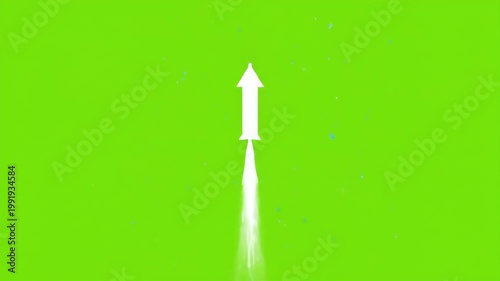 Red and white striped rocket launching against green screen background