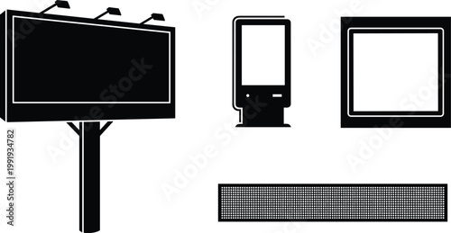 Billboard, digital screen, framed and mesh screen black and white framed mesh screen advertising